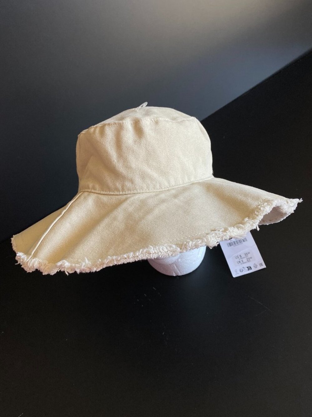 Zara Wide-Brimmed NWT Cotton Bucket Hat Size M Beige Distressed Sun-Protection